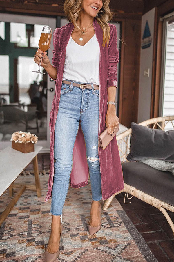 Women's Coat Velvet Long Sleeve Longline Open Front Casual Wear