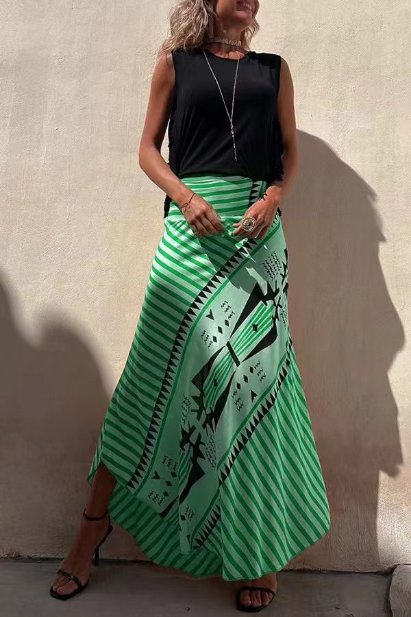 Women's Maxi Skirt Satin Geometric Floral Elastic Waist A-Line Casual Wear
