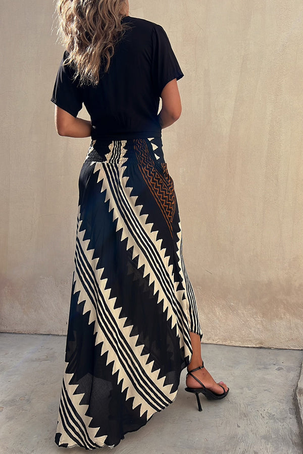 Women's Maxi Skirt Satin Geometric Floral Elastic Waist A-Line Casual Wear