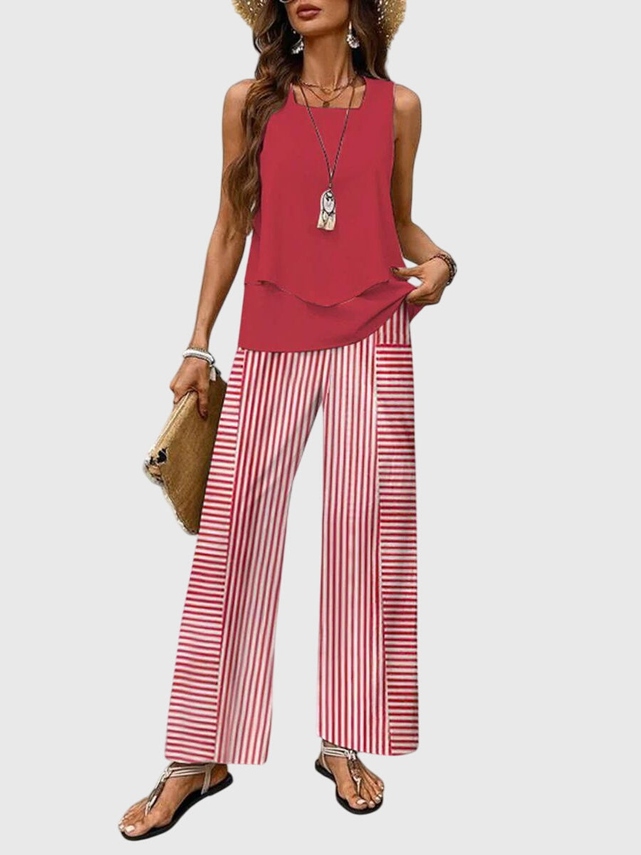 Women's Two Piece Set Casual Sleeveless Tank Top Wide Leg Pants Summer