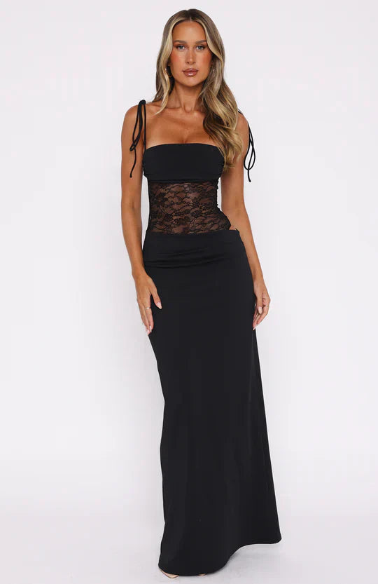 Women's Maxi Dress Sleeveless Lace Panel V-Neck Formal Evening