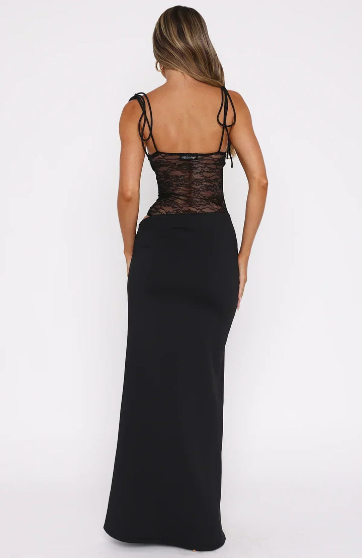Women's Maxi Dress Sleeveless Lace Panel V-Neck Formal Evening