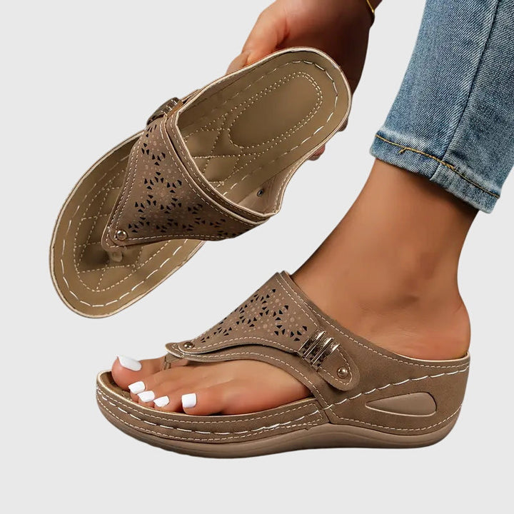 Women's Sandals Leather Orthopedic Slip-On Open Toe Cushioned Insole