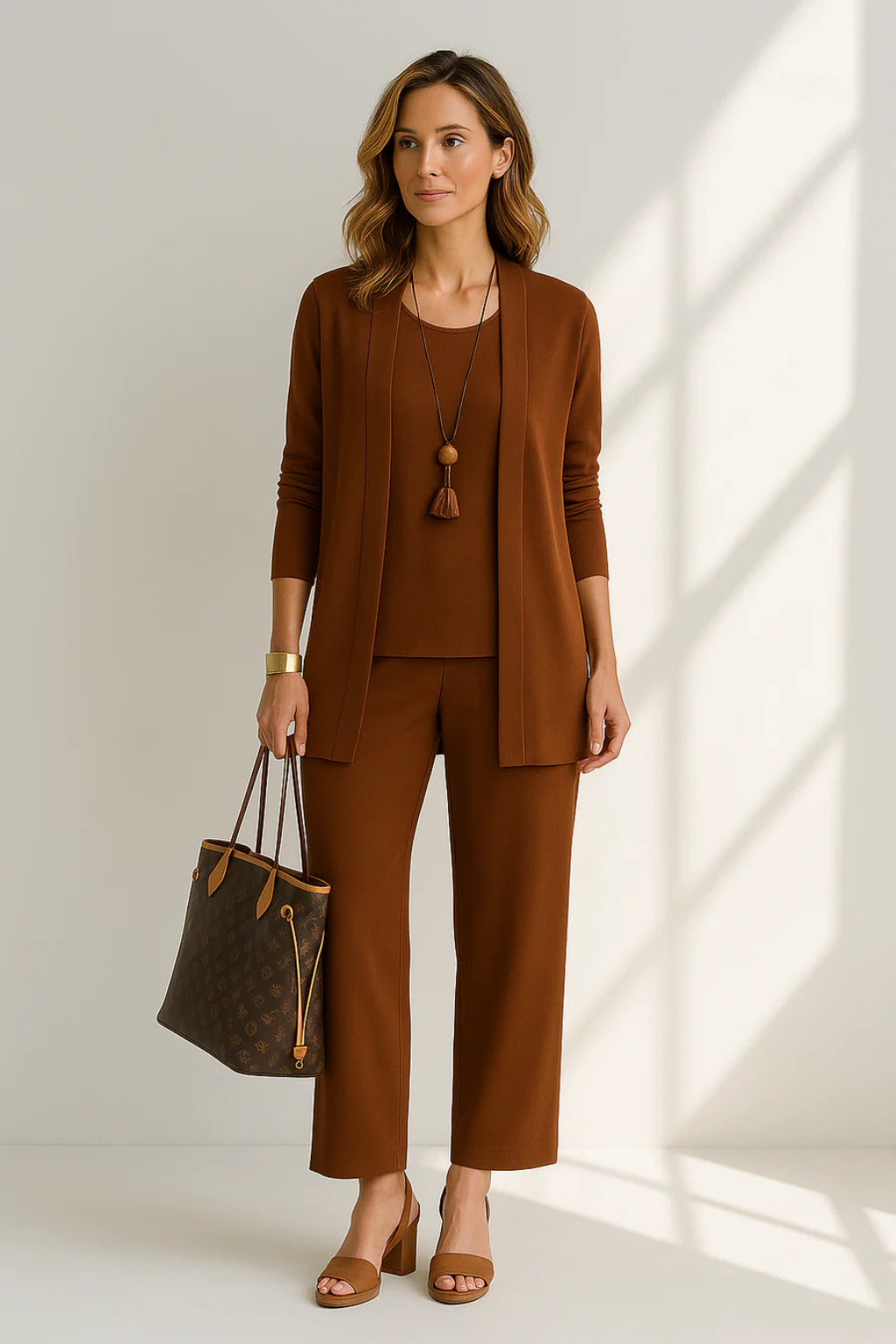 Women's Three Piece Set Sleeveless Top Long Sleeve Open Cardigan Wide Leg Trousers