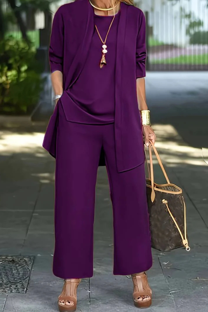 Women's Three Piece Set Sleeveless Top Long Sleeve Open Cardigan Wide Leg Trousers