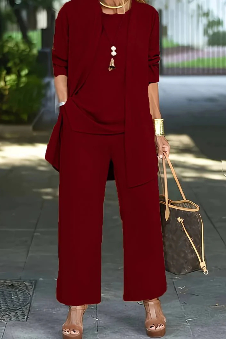 Women's Three Piece Set Sleeveless Top Long Sleeve Open Cardigan Wide Leg Trousers