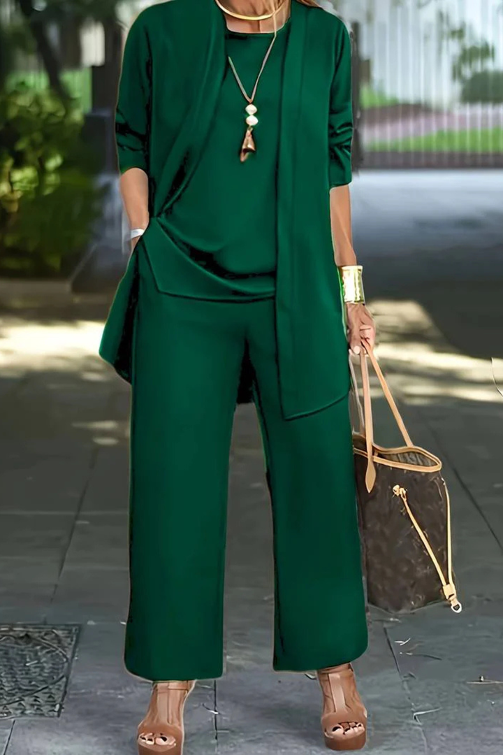 Women's Three Piece Set Sleeveless Top Long Sleeve Open Cardigan Wide Leg Trousers