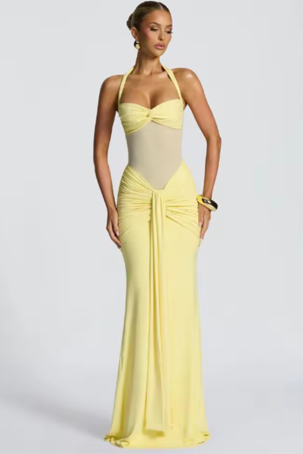 Women's Maxi Dress Satin Sleeveless Ruched Slim Fit Halter Neck – Formal