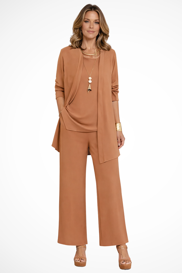 Women's Three Piece Set Sleeveless Top Long Sleeve Open Cardigan Wide Leg Trousers