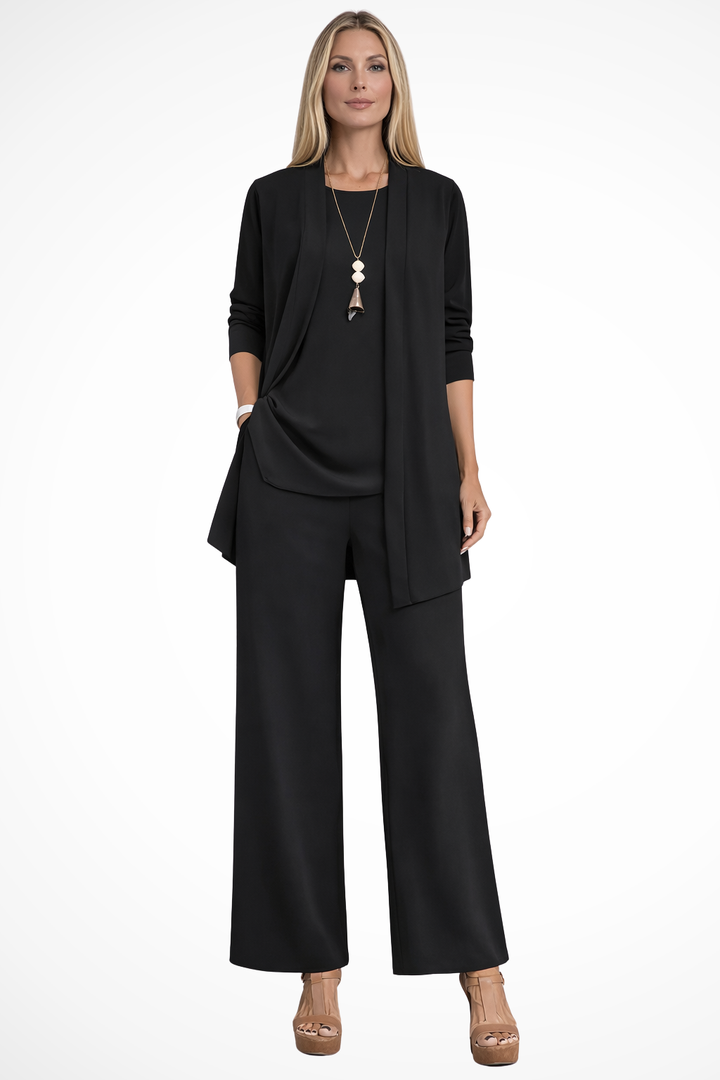 Women's Three Piece Set Sleeveless Top Long Sleeve Open Cardigan Wide Leg Trousers