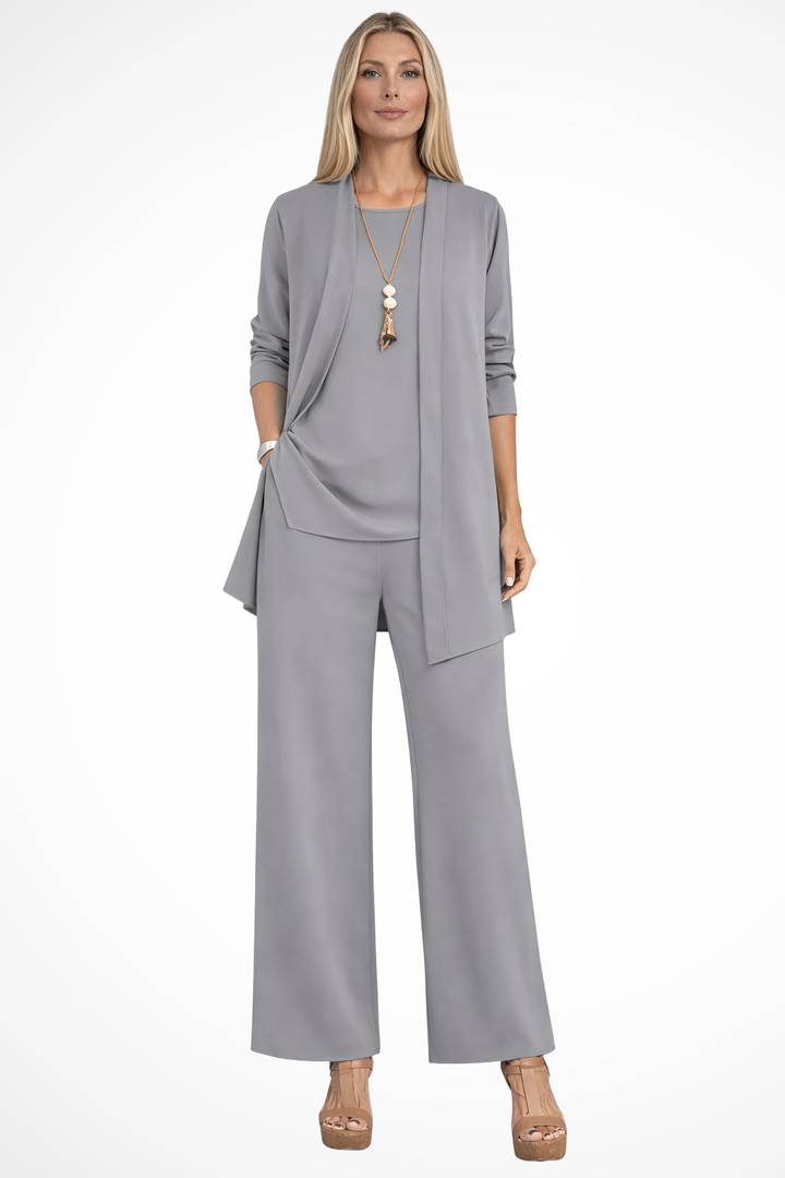 Women's Three Piece Set Sleeveless Top Long Sleeve Open Cardigan Wide Leg Trousers