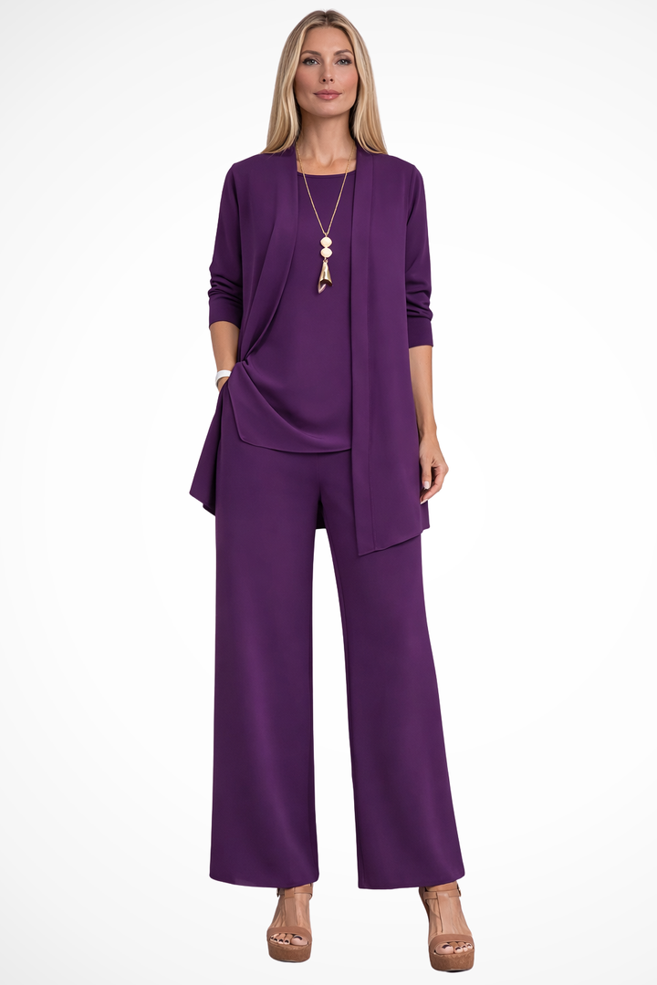 Women's Three Piece Set Sleeveless Top Long Sleeve Open Cardigan Wide Leg Trousers