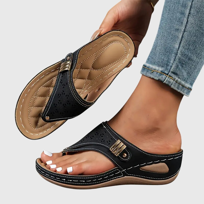 Women's Sandals Leather Orthopedic Slip-On Open Toe Cushioned Insole