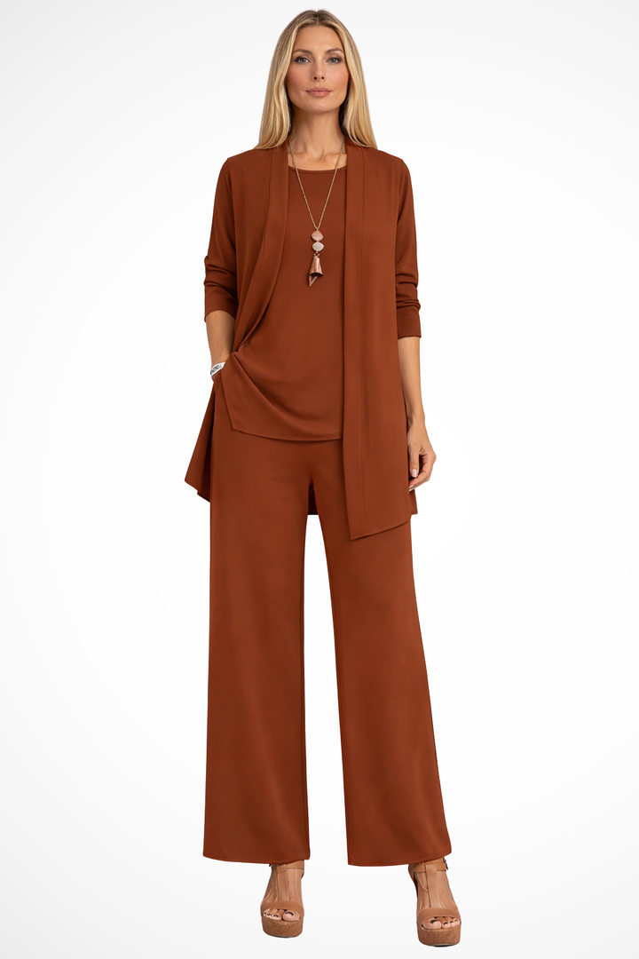 Women's Three Piece Set Sleeveless Top Long Sleeve Open Cardigan Wide Leg Trousers