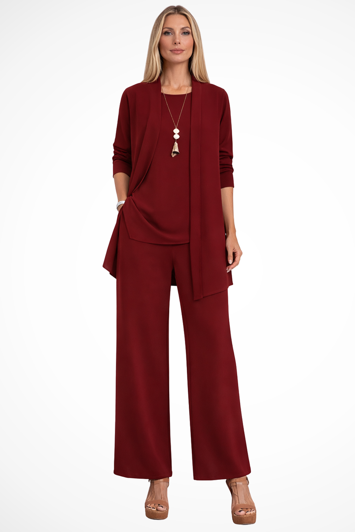 Women's Three Piece Set Sleeveless Top Long Sleeve Open Cardigan Wide Leg Trousers