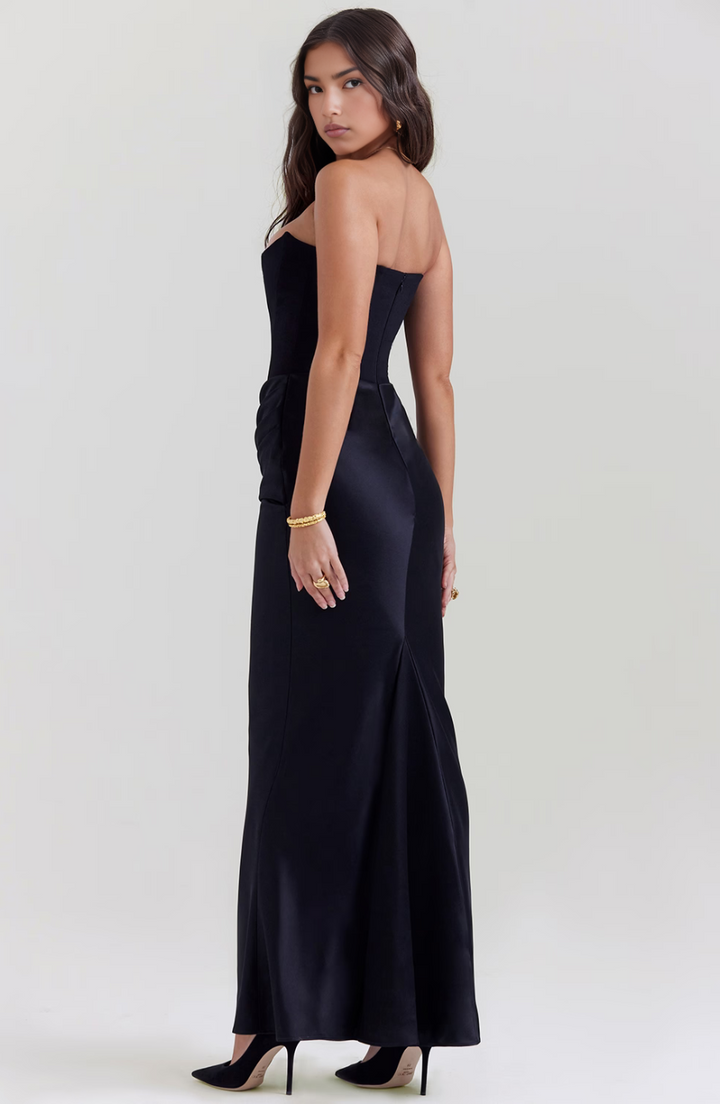 Women's Maxi Dress Satin Slim Fit Strapless Ruched