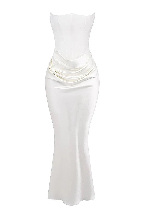 Women's Gown Strapless Corset Satin Structured Bodice Maxi Length
