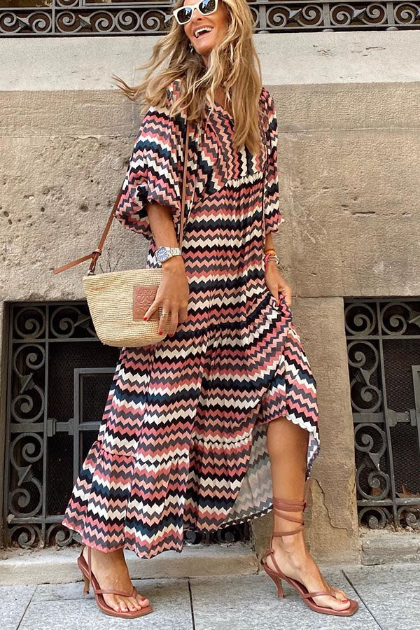 Women's Maxi Dress with Puff Ruffles