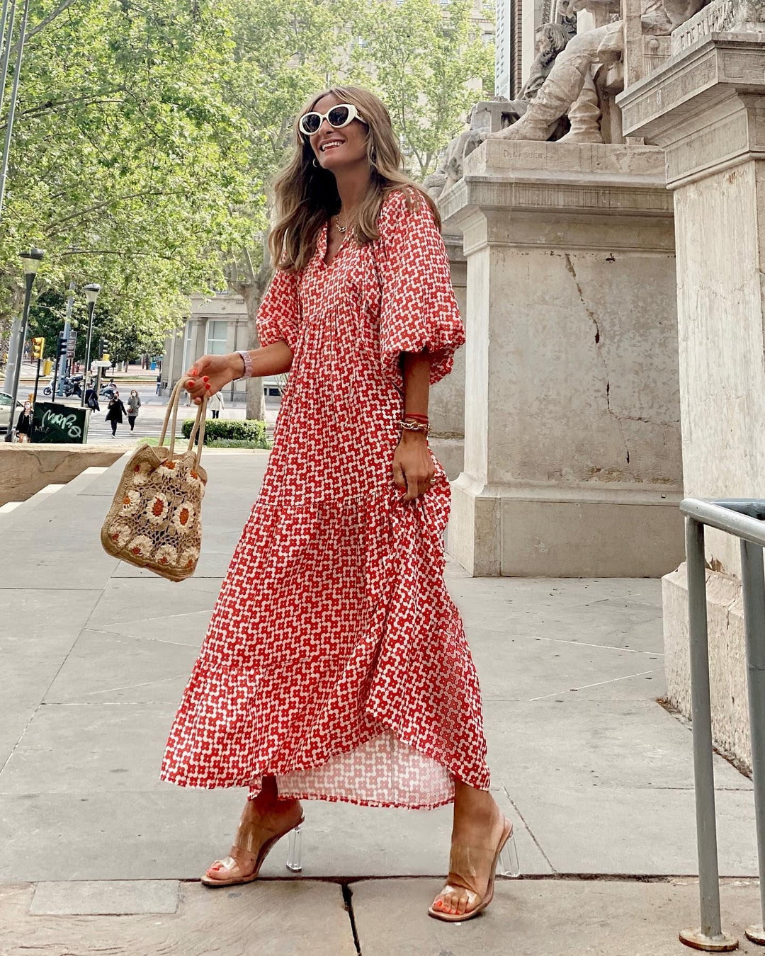 Women's Maxi Dress with Puff Ruffles