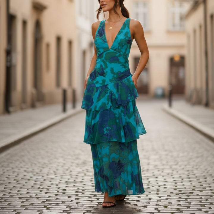 Maxi Dress Tiered V Neck Sleeveless Women