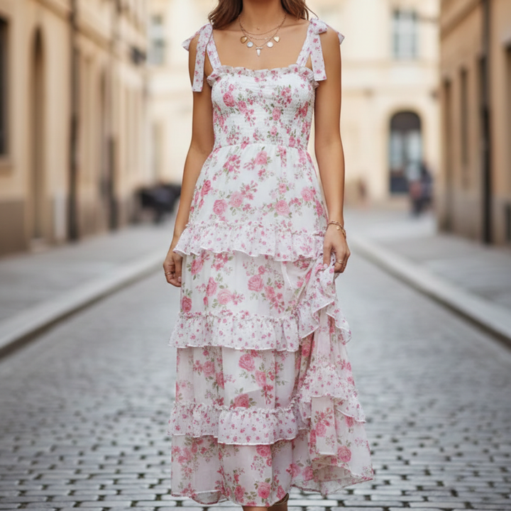 Maxi Dress Floral Ruffle Strap Women