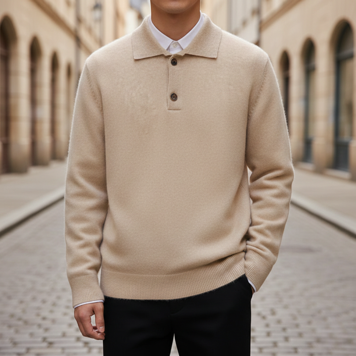 Polo Sweater Long Sleeve Button Placket Men