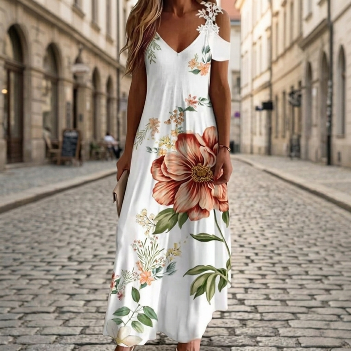 Maxi Dress Cold Shoulder Floral Print Sleeveless Women