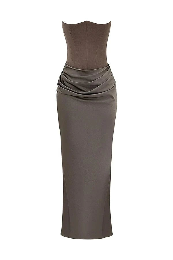 Women's Gown Strapless Corset Satin Structured Bodice Maxi Length