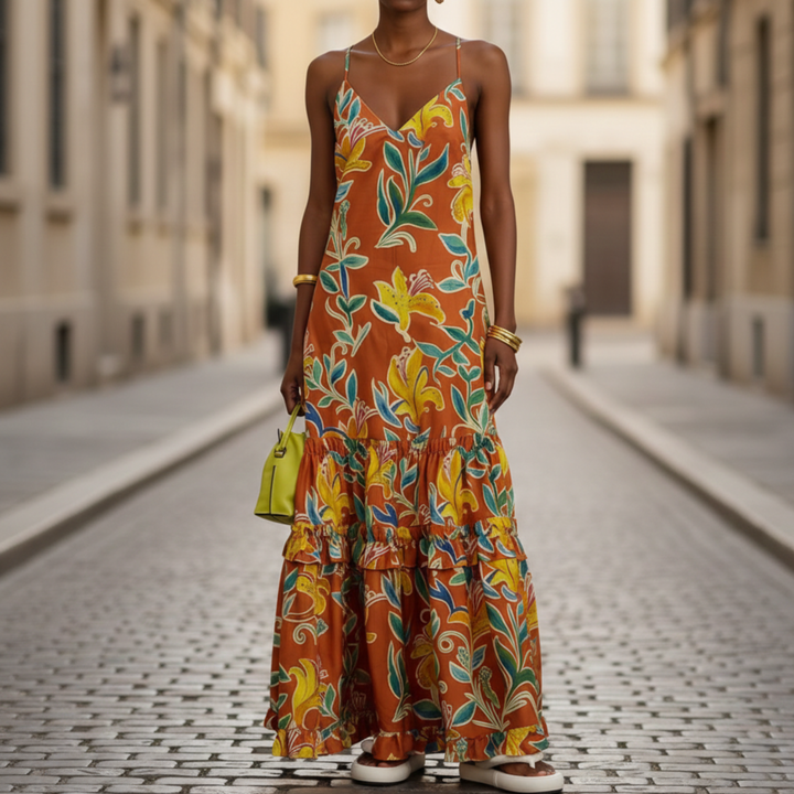 Maxi Dress Floral Print Spaghetti Strap Women