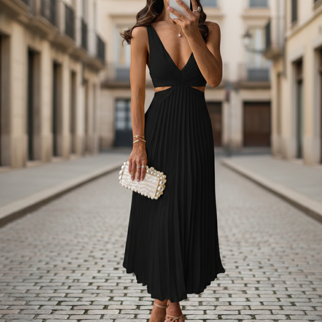 Maxi Dress Pleated V Neck Sleeveless Women