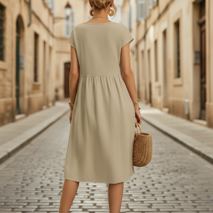Midi dress short sleeve pocket womens