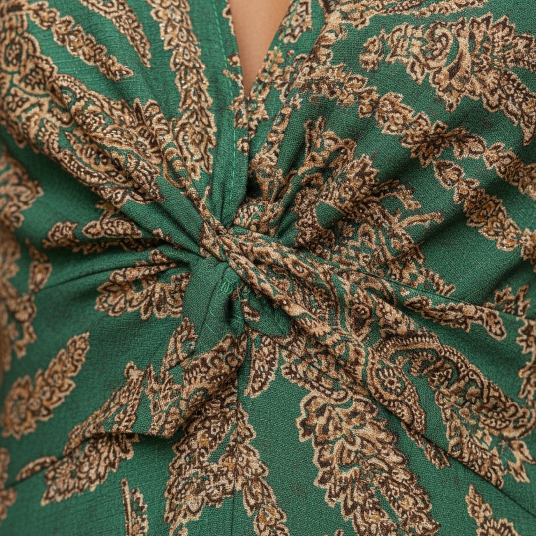 Maxi Dress Women Long Sleeve V Neck Printed