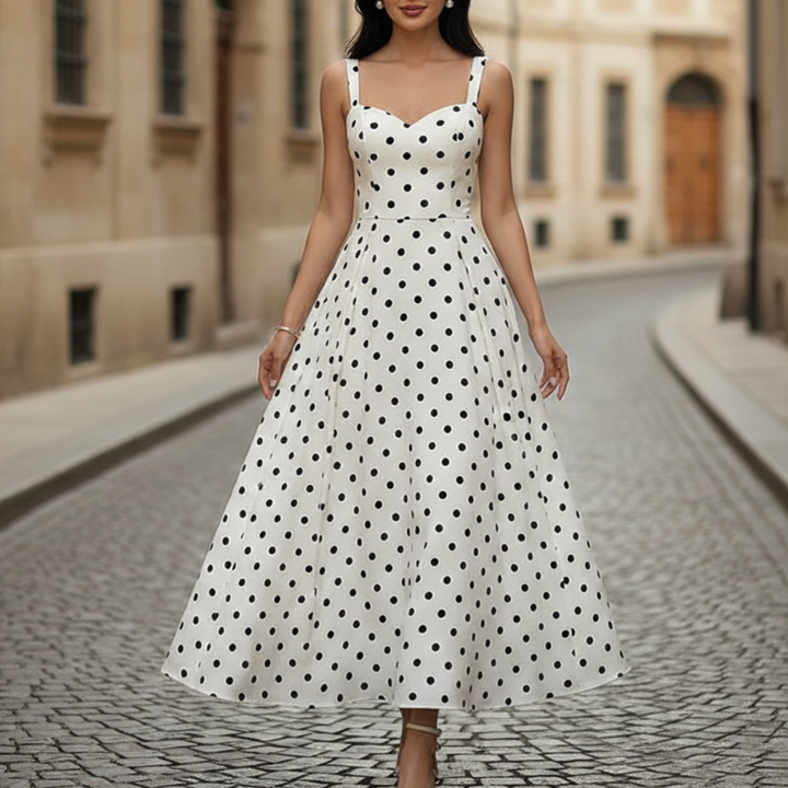 Polka Dot Midi Dress Sleeveless A Line Women