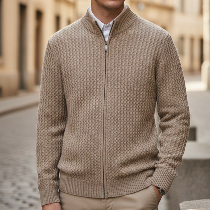 Zip Sweater Cable Knit Stand Collar Men