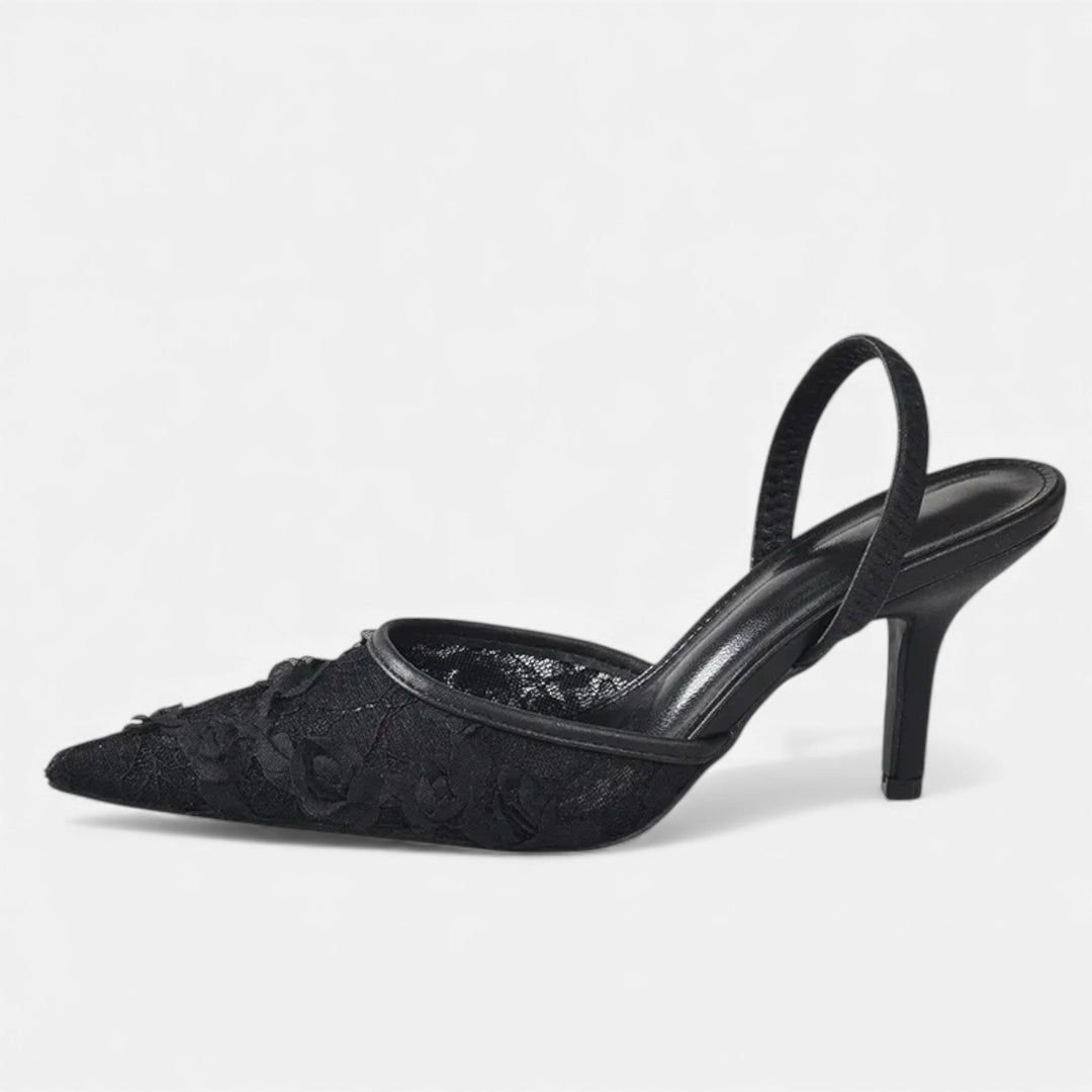 Women's Embroidered Mesh Stiletto Slip-On with Pointed Toe – Elegant