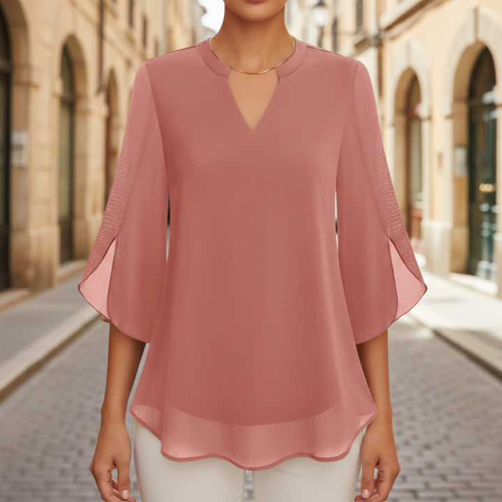Blouse V Neck Long Sleeve Chiffon Womens
