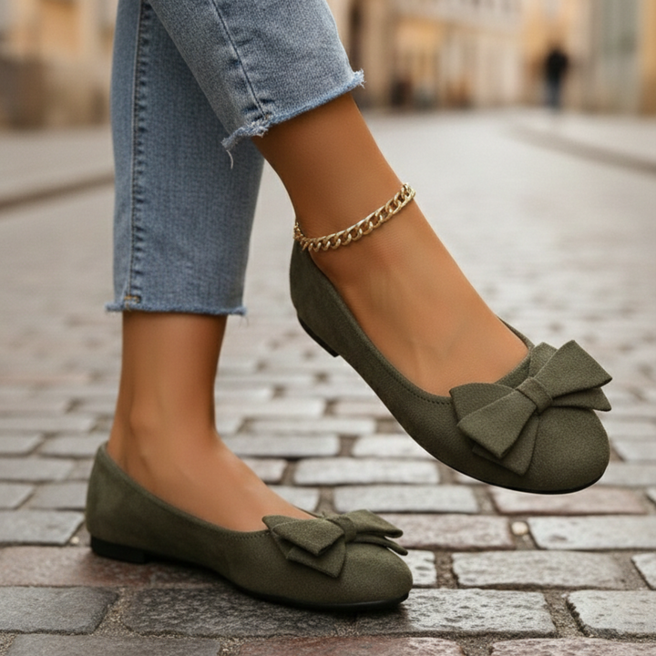 Women’s Suede Ballet Flats with Bow Detail