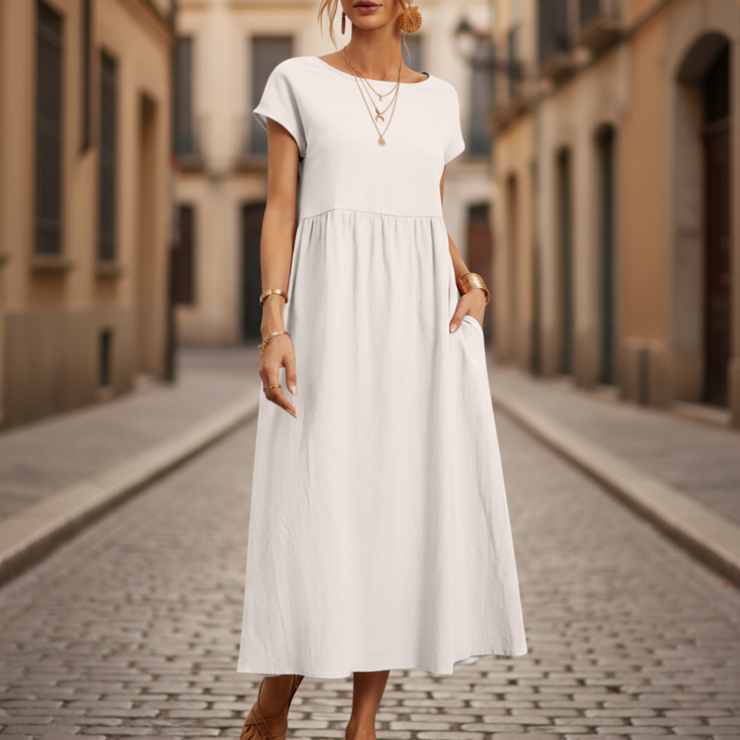 Midi Dress Short Sleeve Loose Fit Women