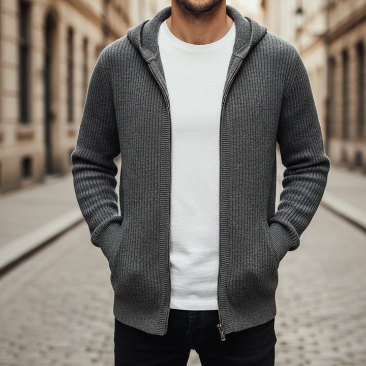 Hoodie Sweater Zip Front Knit Men
