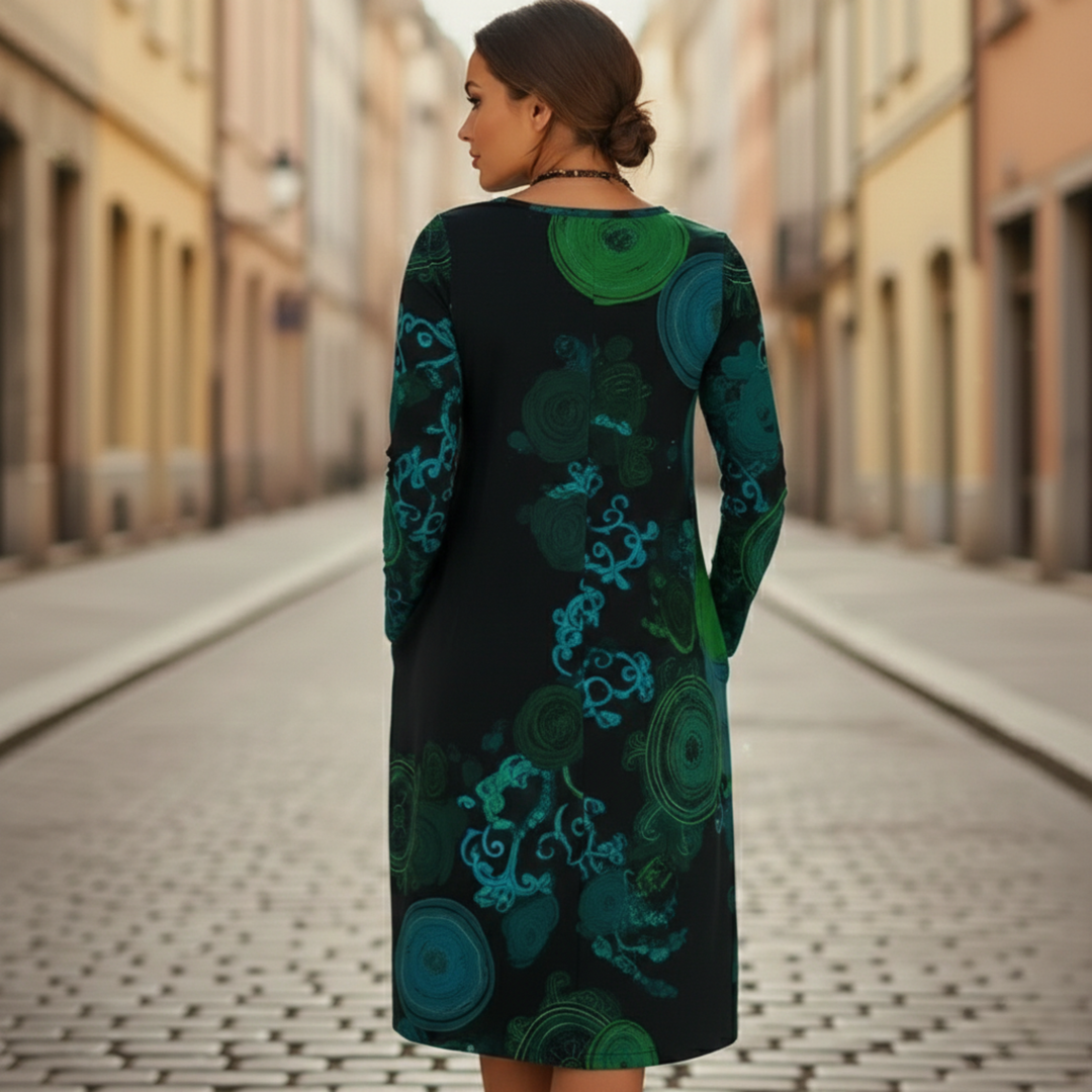 Midi Dress Long Sleeve Printed Women