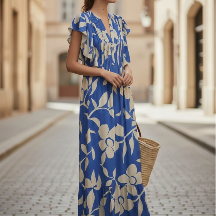 Maxi Dress Floral Ruffle Sleeve Women