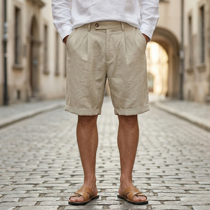 Mens Chino Shorts Pleated Front Regular Fit Casual