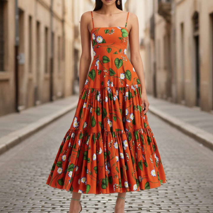 Midi Dress Floral Spaghetti Strap Women