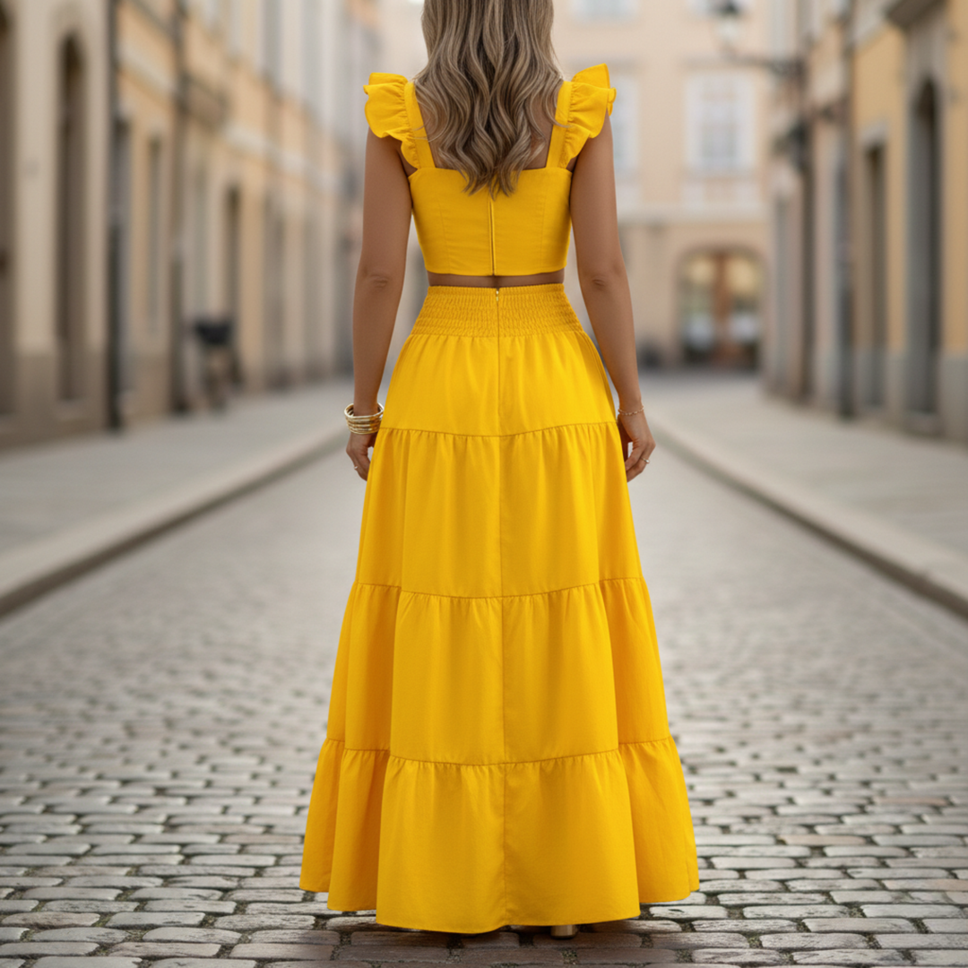 Womens Two Piece Skirt Set Ruffle Top Maxi Skirt