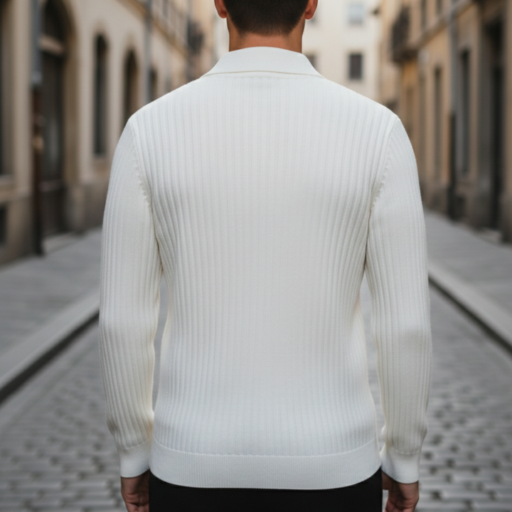 Polo Sweater Quarter Zip Ribbed Knit Men