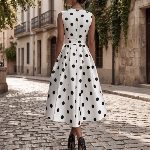 Women’s Polka Dot Wrap Sleeveless A-Line Midi Dress