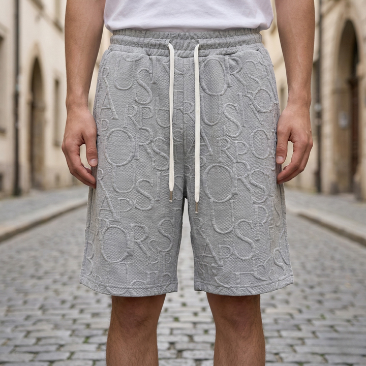 Mens Drawstring Shorts Textured Elastic Waist Casual