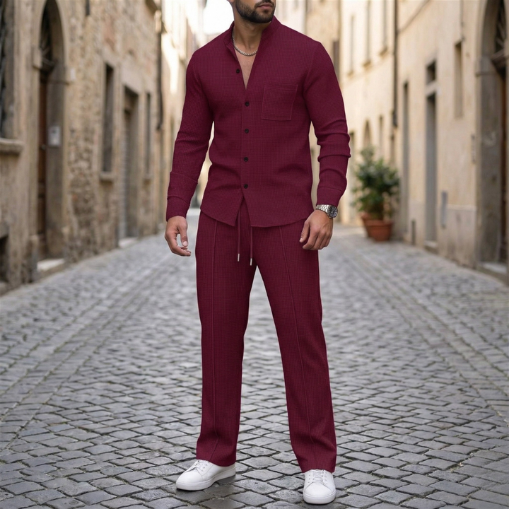 Mens Shirt and Pants Set Long Sleeve Button Up Casual Outfit