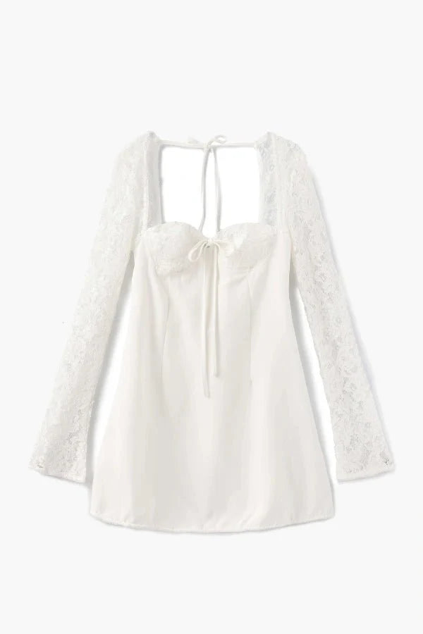 Women's Mini Dress Lace Floral Structured Cup Flare Sleeve Fitted