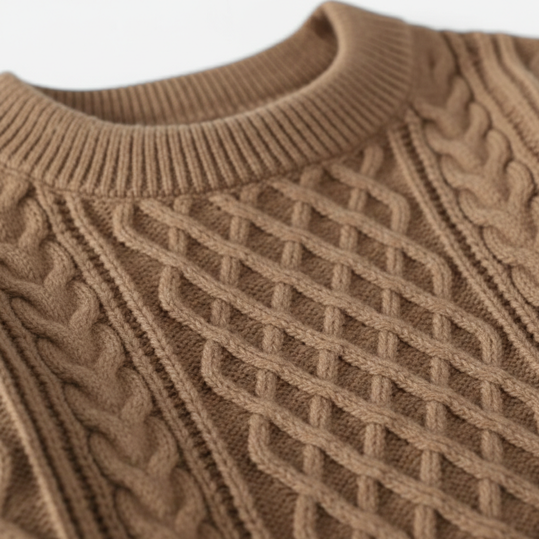 Cable Knit Sweater Men Crew Neck